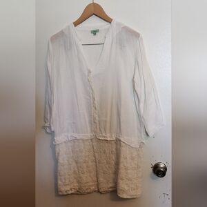 Elegant White and Cream Blouse with Floral Detail